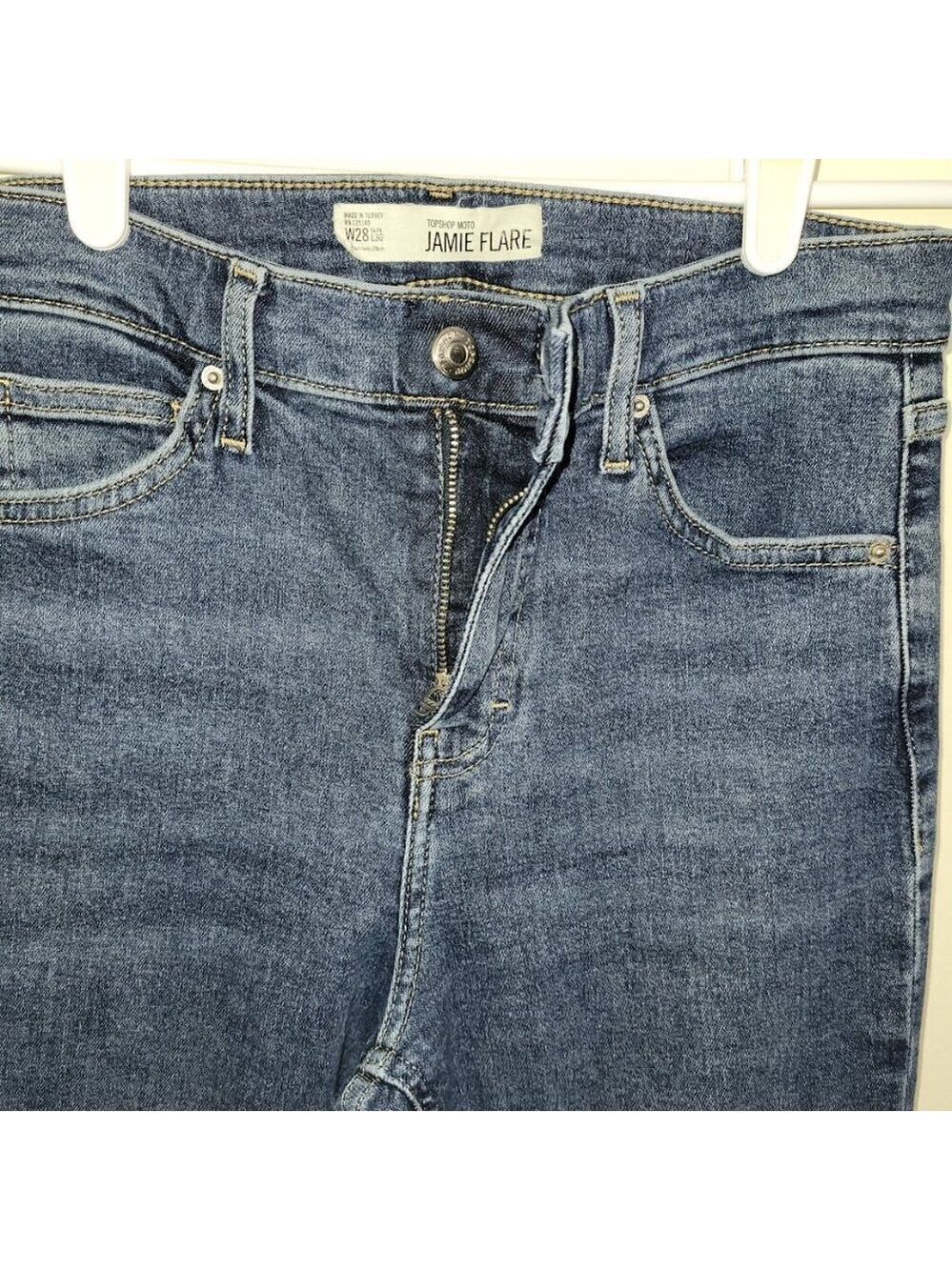 Topshop Moto Jamie Flare Blue Denim Stretch Jeans Women's Size W28 Actual W26 - Picture 4 of 14